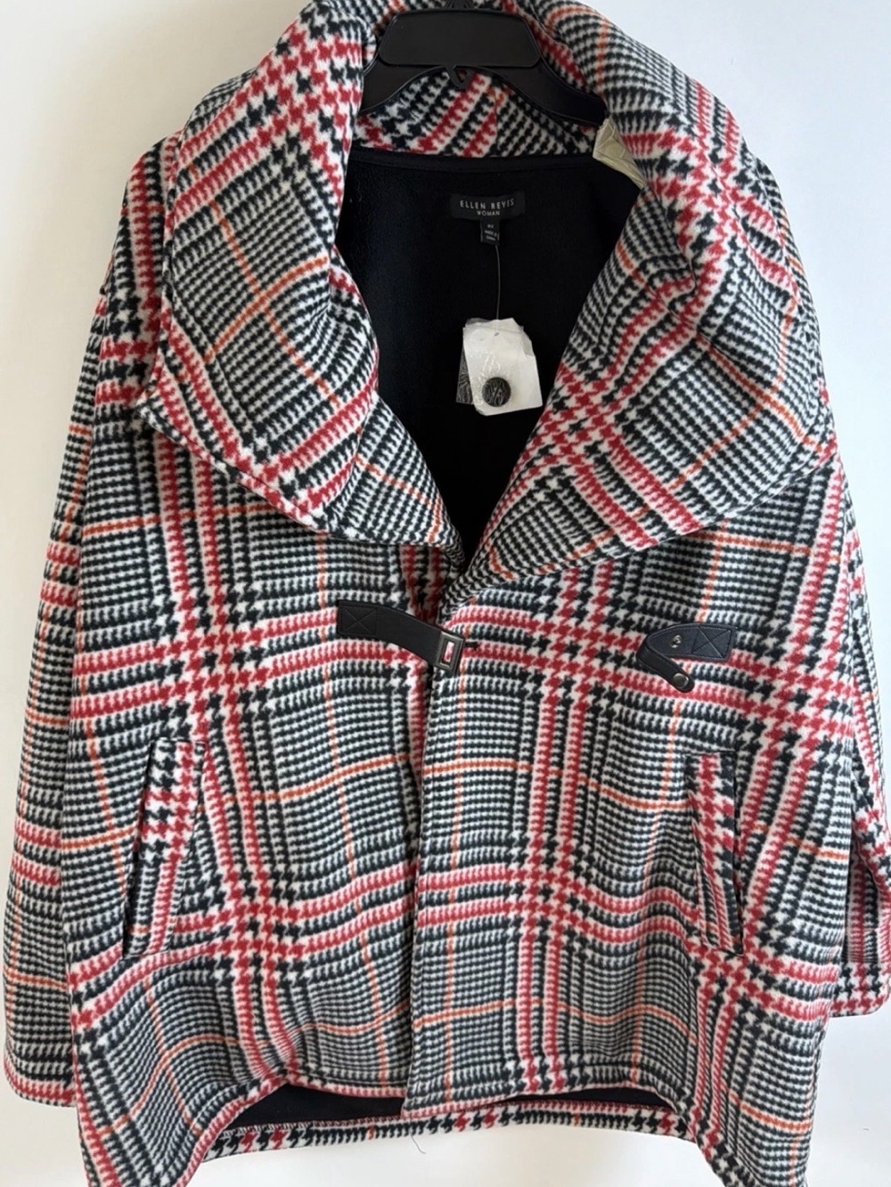 Ellen Reyes Woman Plus Size 2X Red Black Plaid Fleece Jacket Coat Buckle